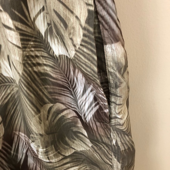 Laguna Originals Swim Trunks Mens L Palm Leaf Tan Green Elastic Waist Pockets - Picture 4 of 12